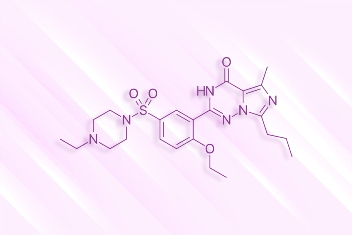 Representação artística da estrutura molecular do vardenafil